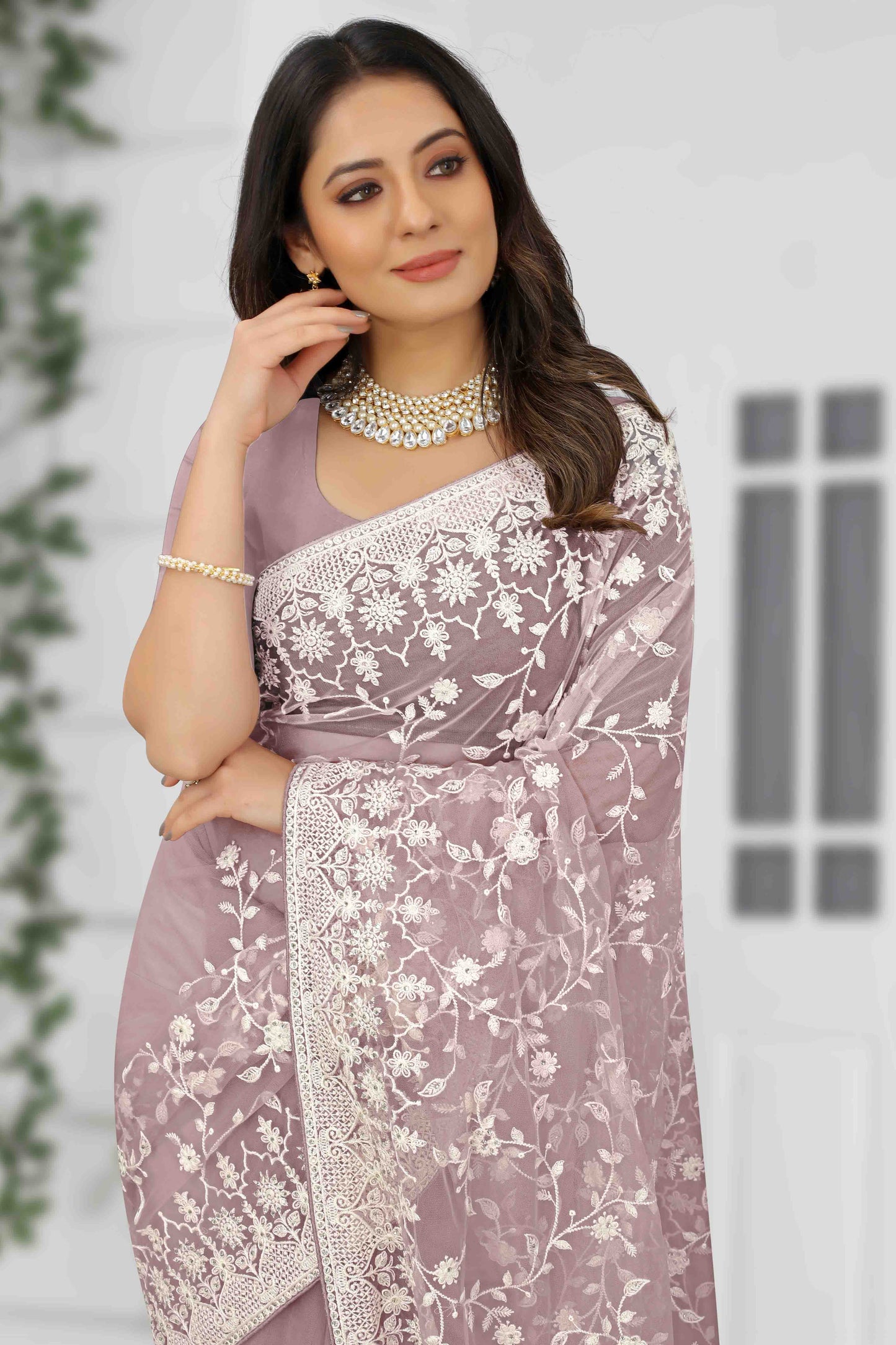 Lavender Colour Net Designer Saree VSSD1090555