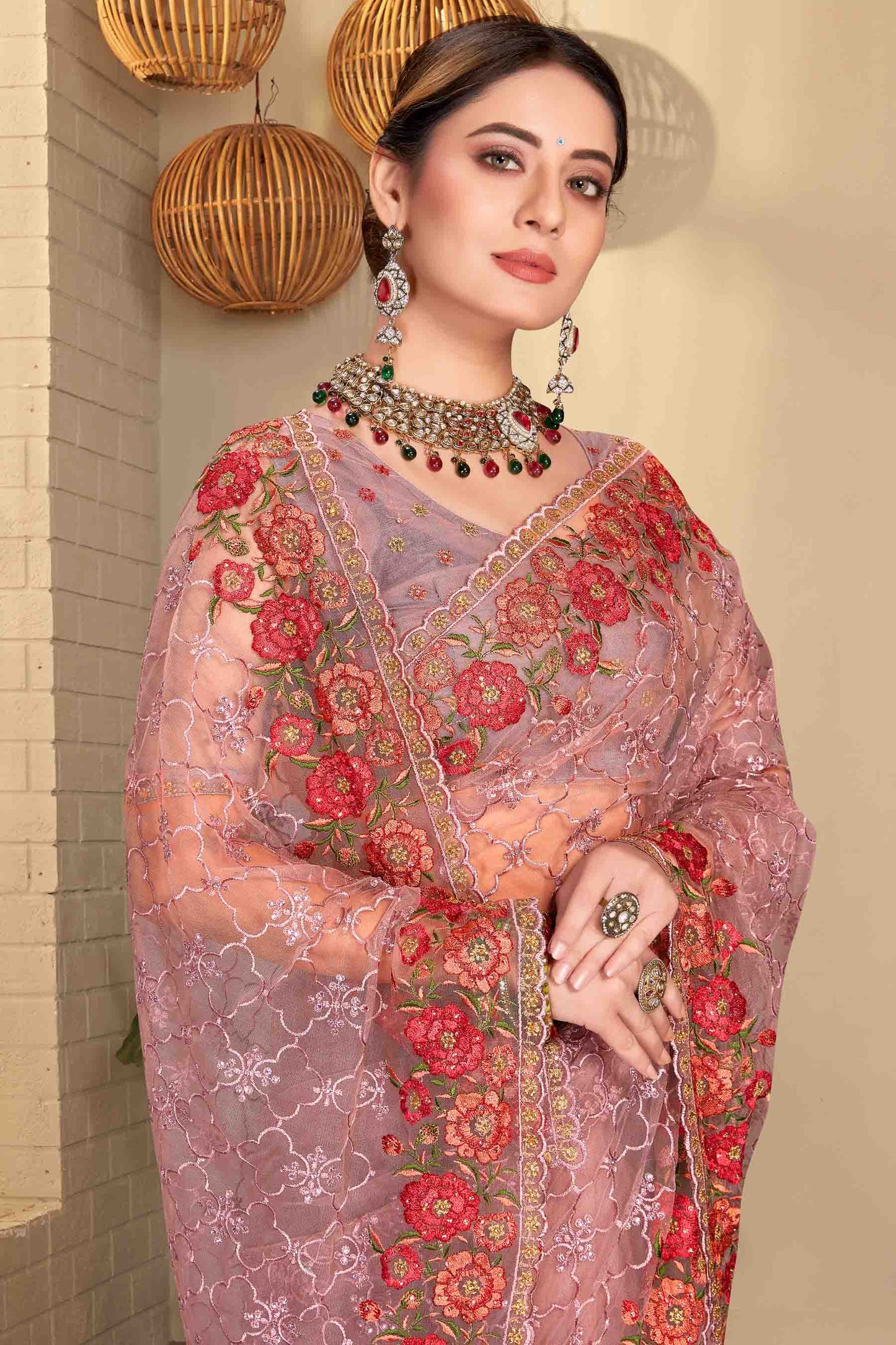 Lavender Colour Net Designer Saree VSSD1090585