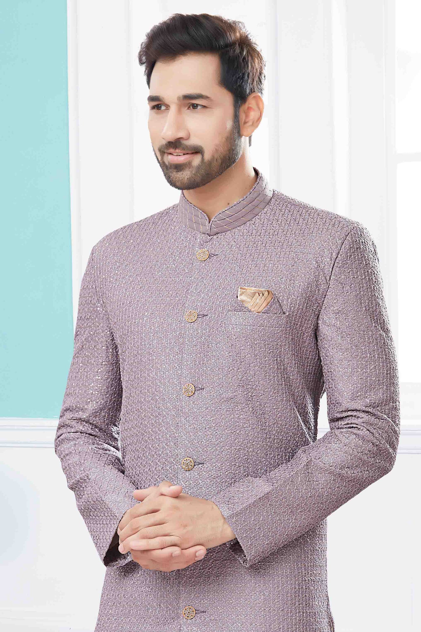 Lavender Colour Sherwani In Jacquard Fabric VSSH1040418