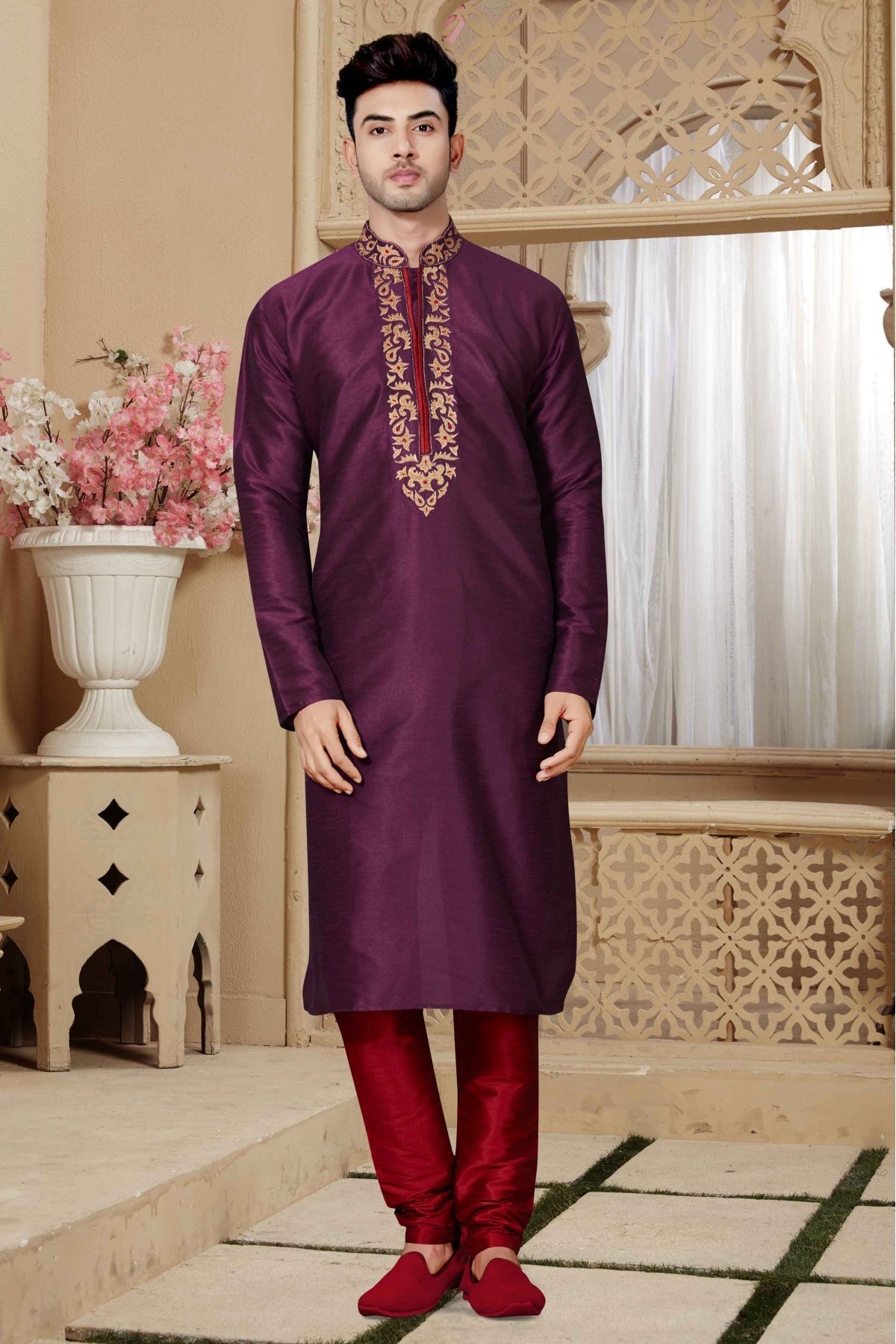 Magenta Colour Kurta Pajama In Art Dhupion Fabric VSKP1040006
