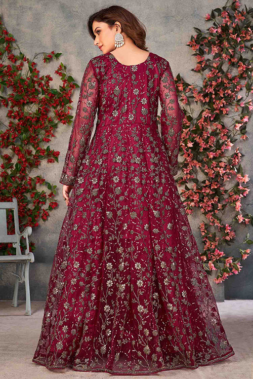 Magenta Colour Net Semi Stitched Pant Style Suit VSSM1050323