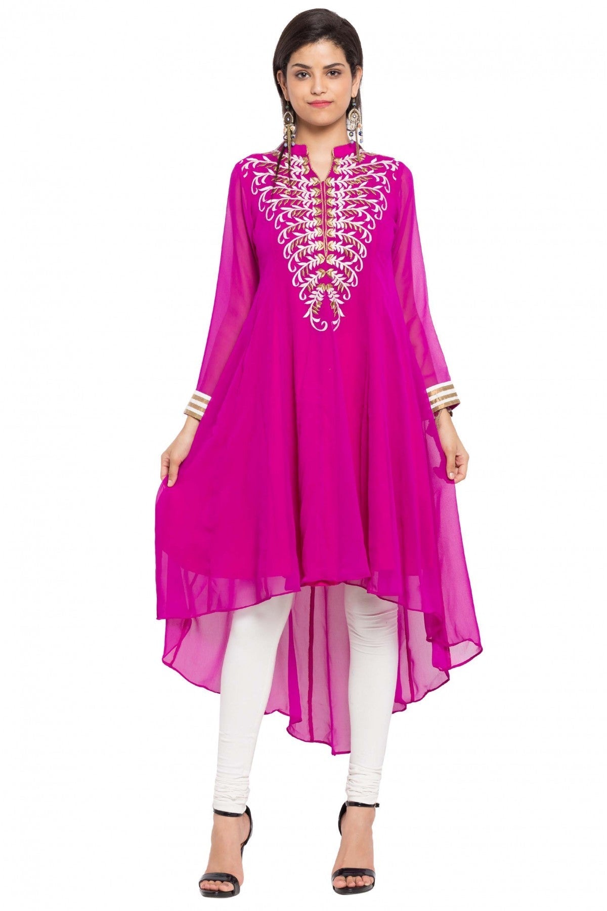 Magenta Colour Plus Size Faux Georgette Kurti