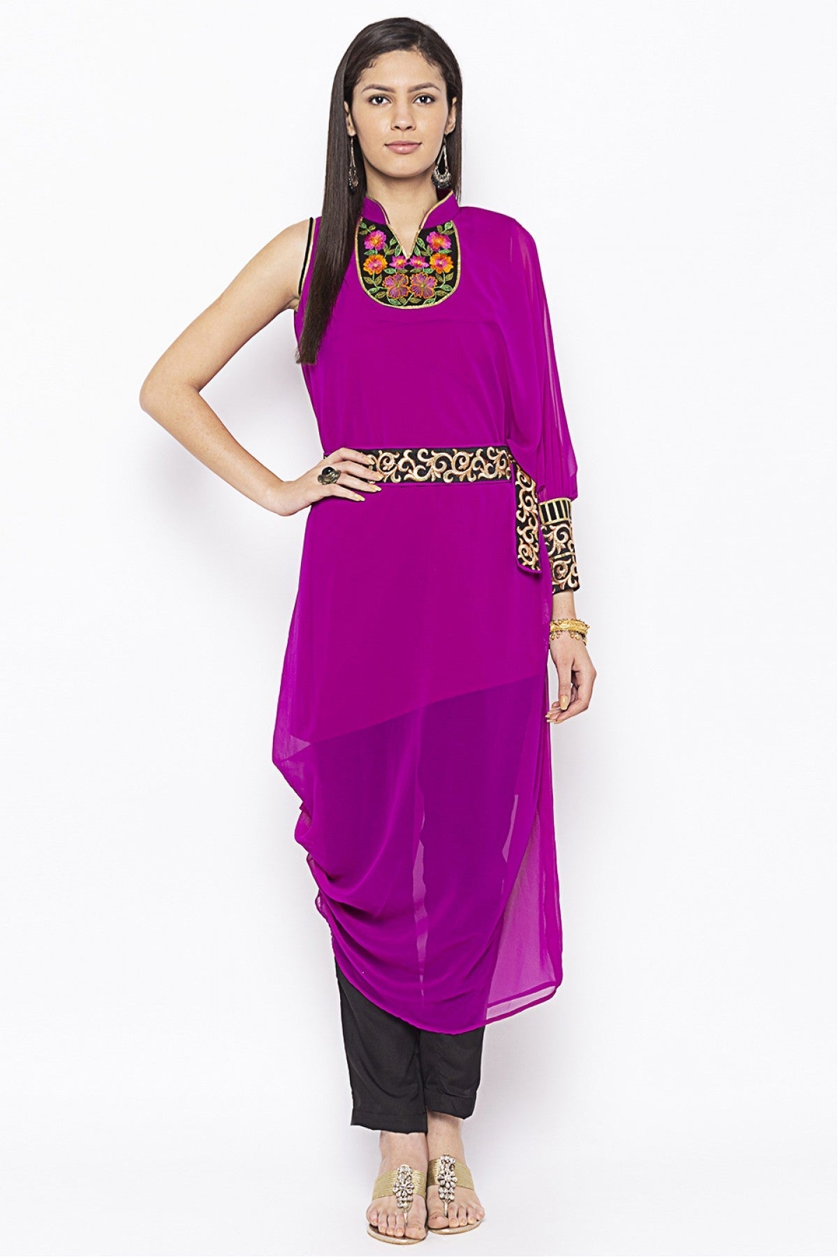 Magenta Colour Plus Size Georgette Embroidery Kurta Set