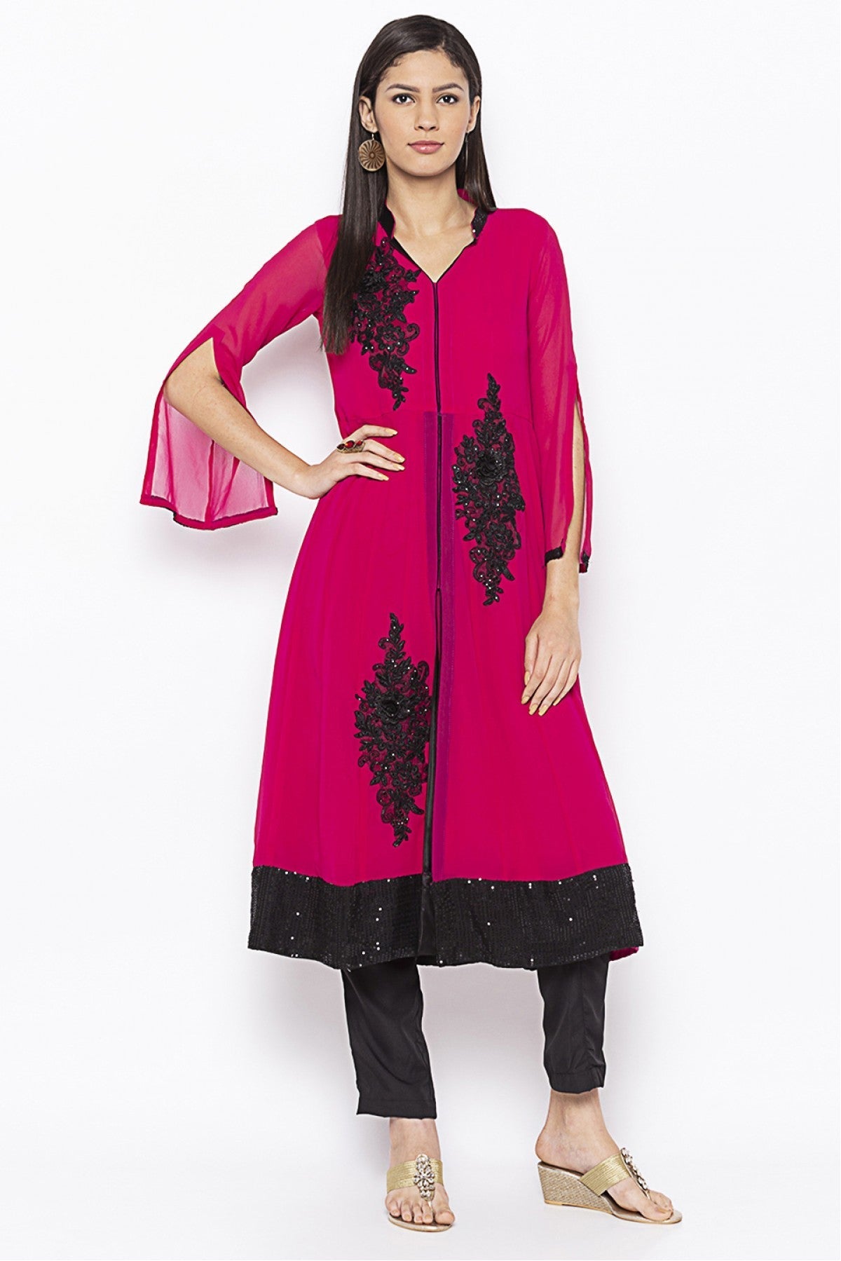 Magenta Colour Plus Size Georgette Embroidery Kurta Set
