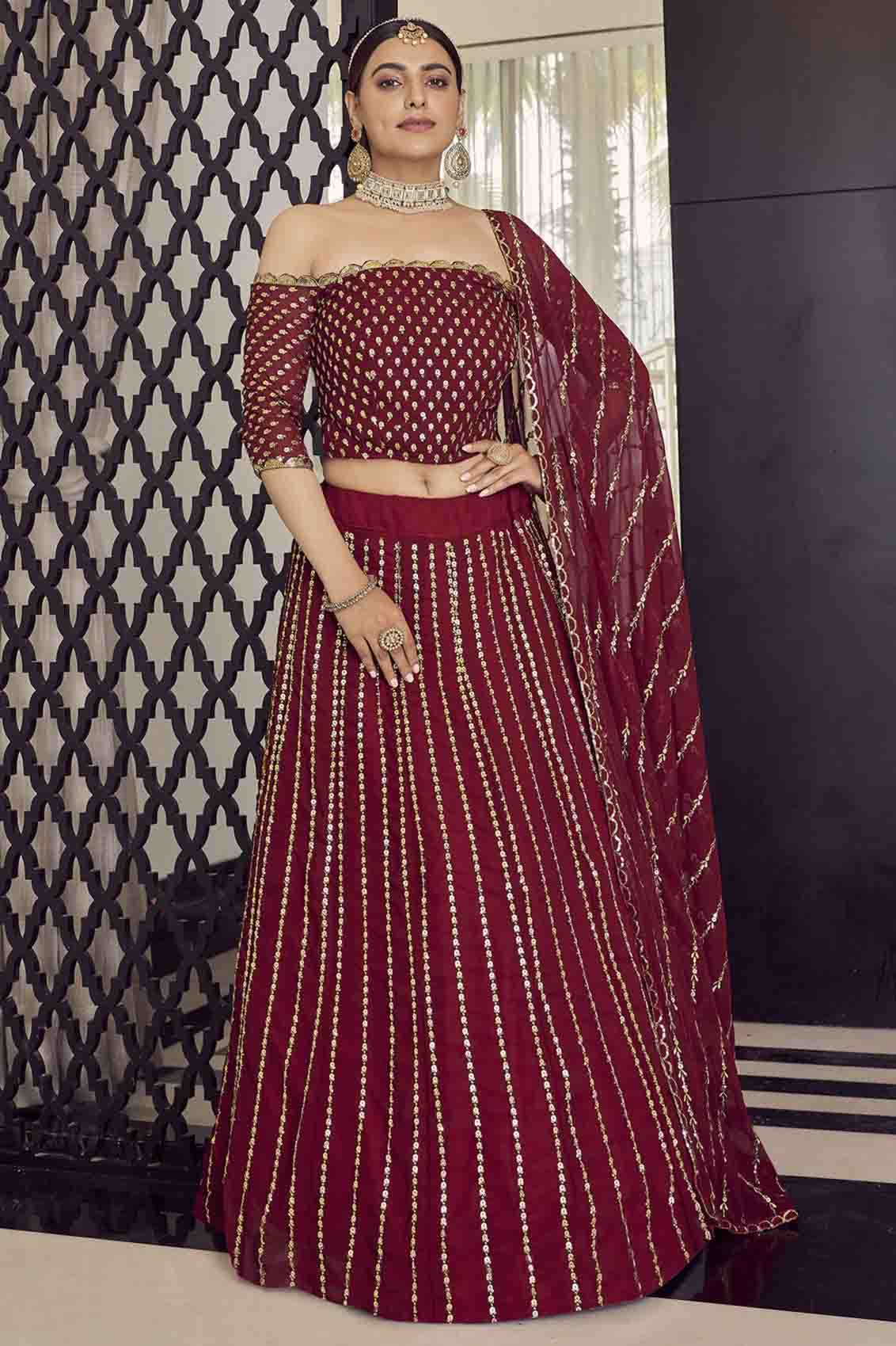 Maroon Colour Georgette Sequins Work Lehenga Choli VSLC1080603