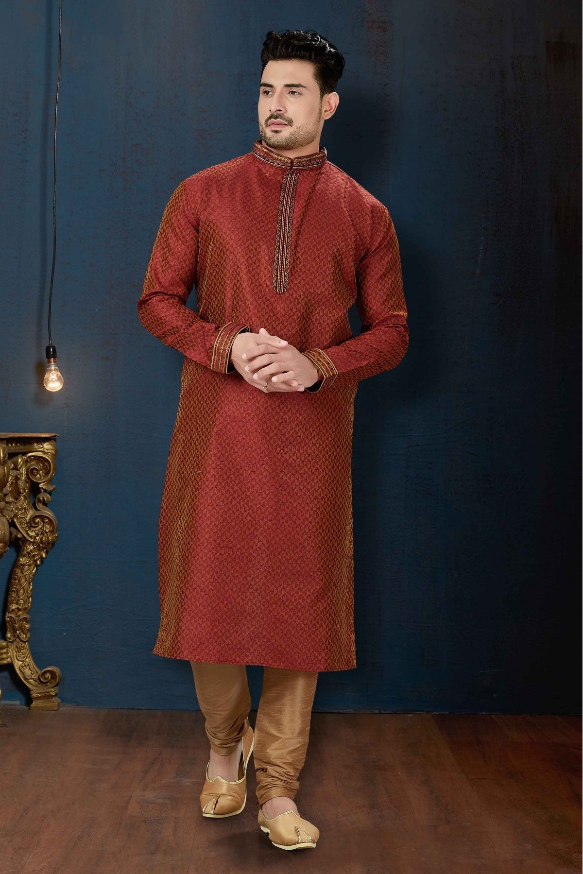 Maroon Colour Kurta Pajama In Jacquard Fabric VSKP1040076