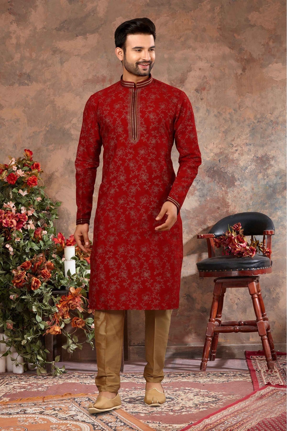 Maroon Colour Kurta Pajama In Silk Fabric VSKP1040135
