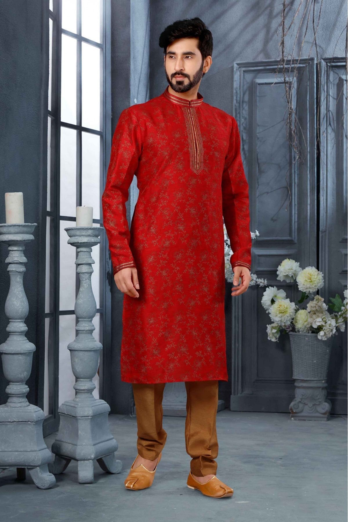 Maroon Colour Kurta Pajama In Silk Fabric VSKP1040140