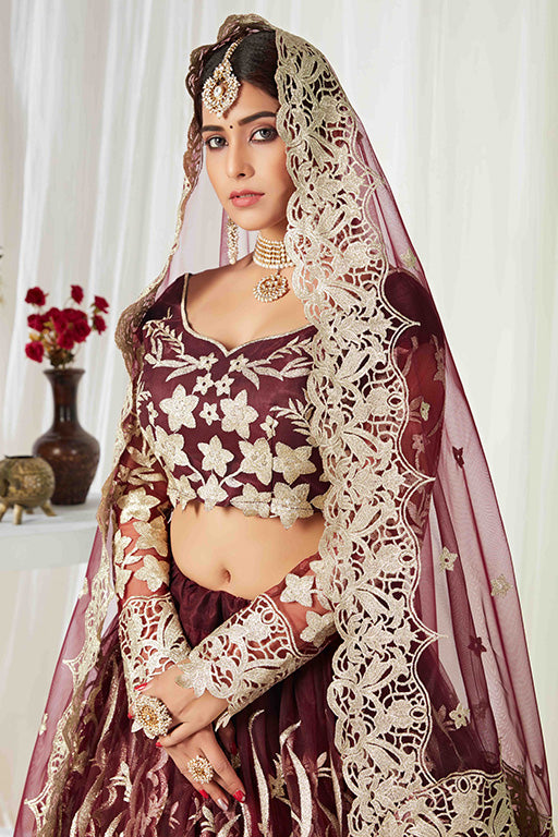 Maroon Colour Net Designer Lehenga Choli VSLC1240006