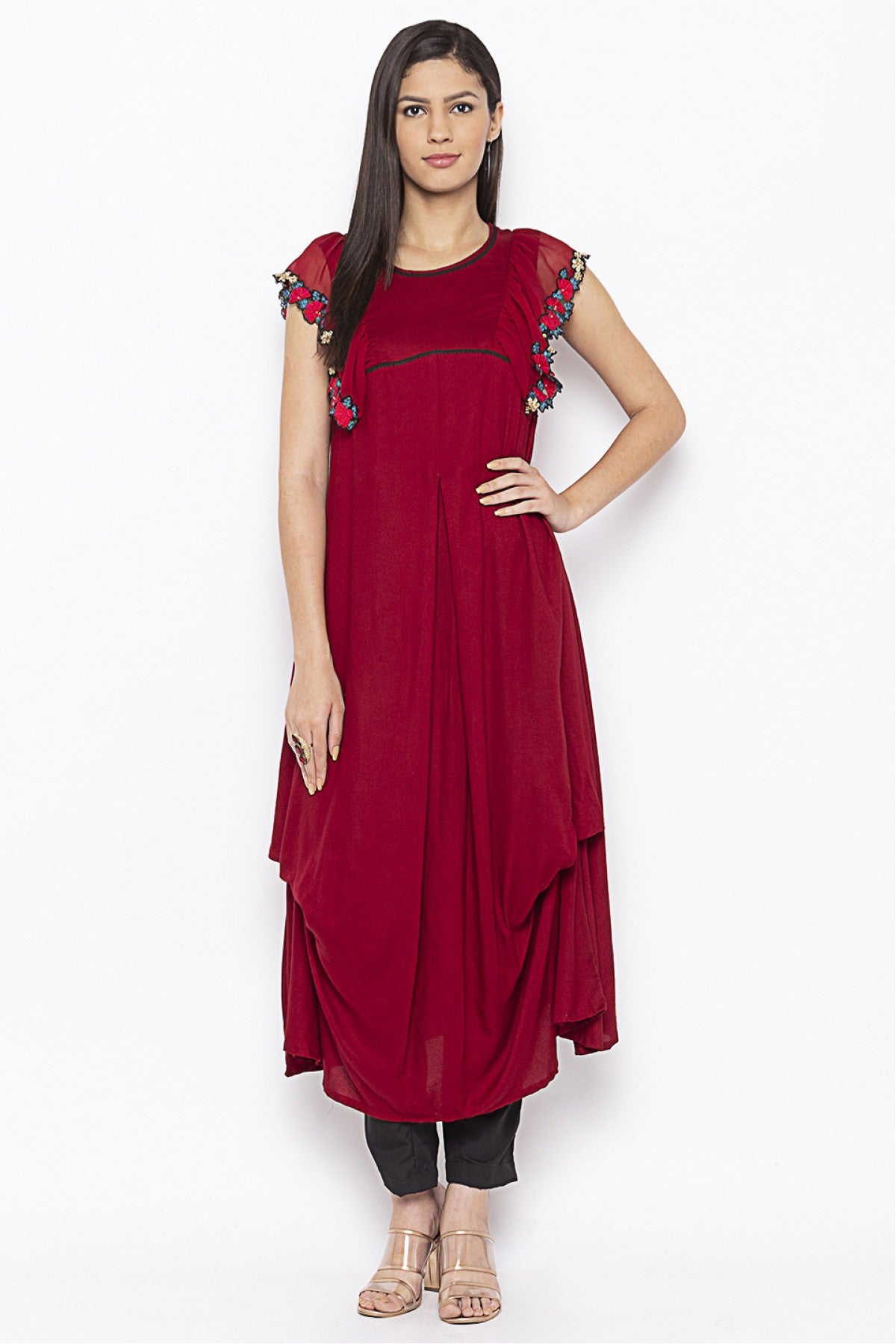 Maroon Colour Plus Size Cotton Embroidery Kurti