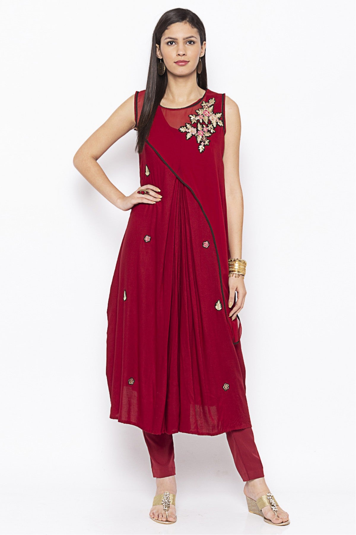 Maroon Colour Plus Size Cotton Embroidery Kurti