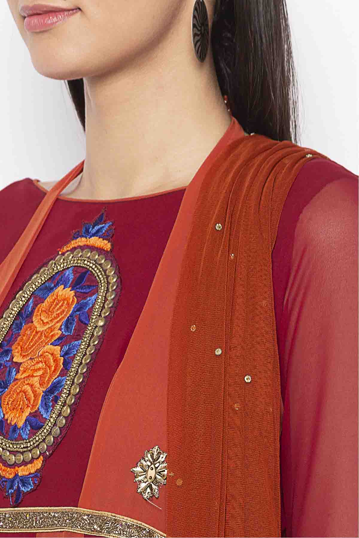 Maroon Colour Plus Size Georgette Embroidery Anarkali Suit VSSS1070316
