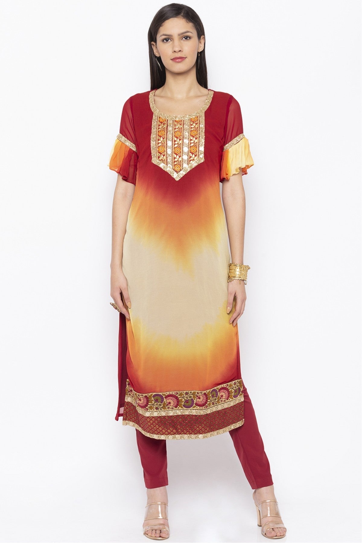 Maroon Colour Plus Size Georgette Embroidery Kurta Set