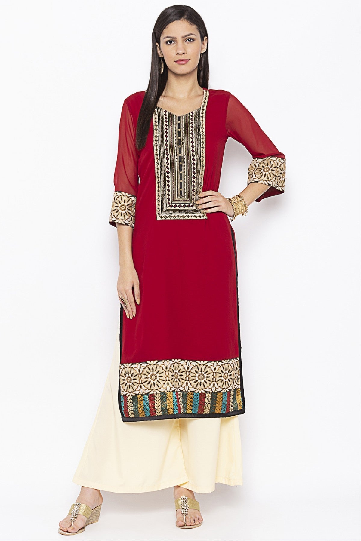 Maroon Colour Plus Size Georgette Embroidery Kurta Set VSKR1070485