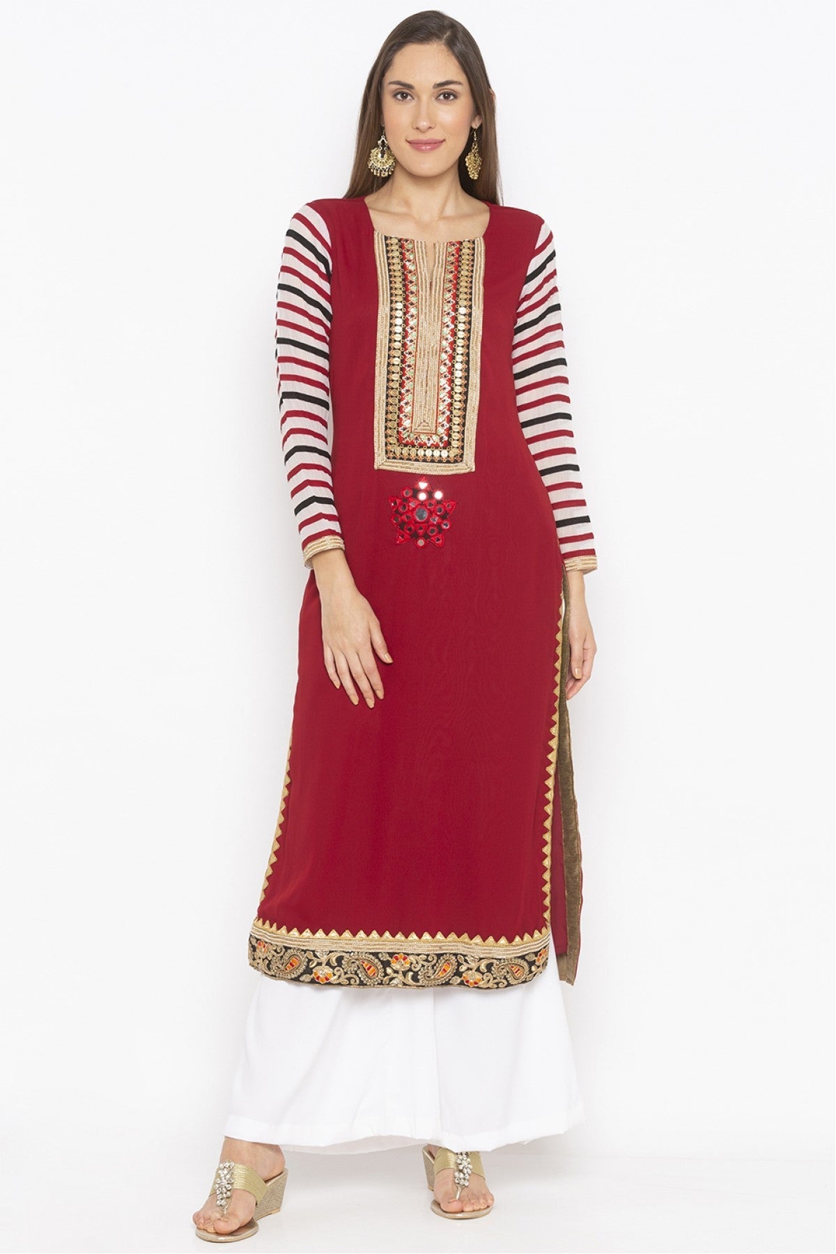 Maroon Colour Plus Size Georgette Embroidery Kurta Set
