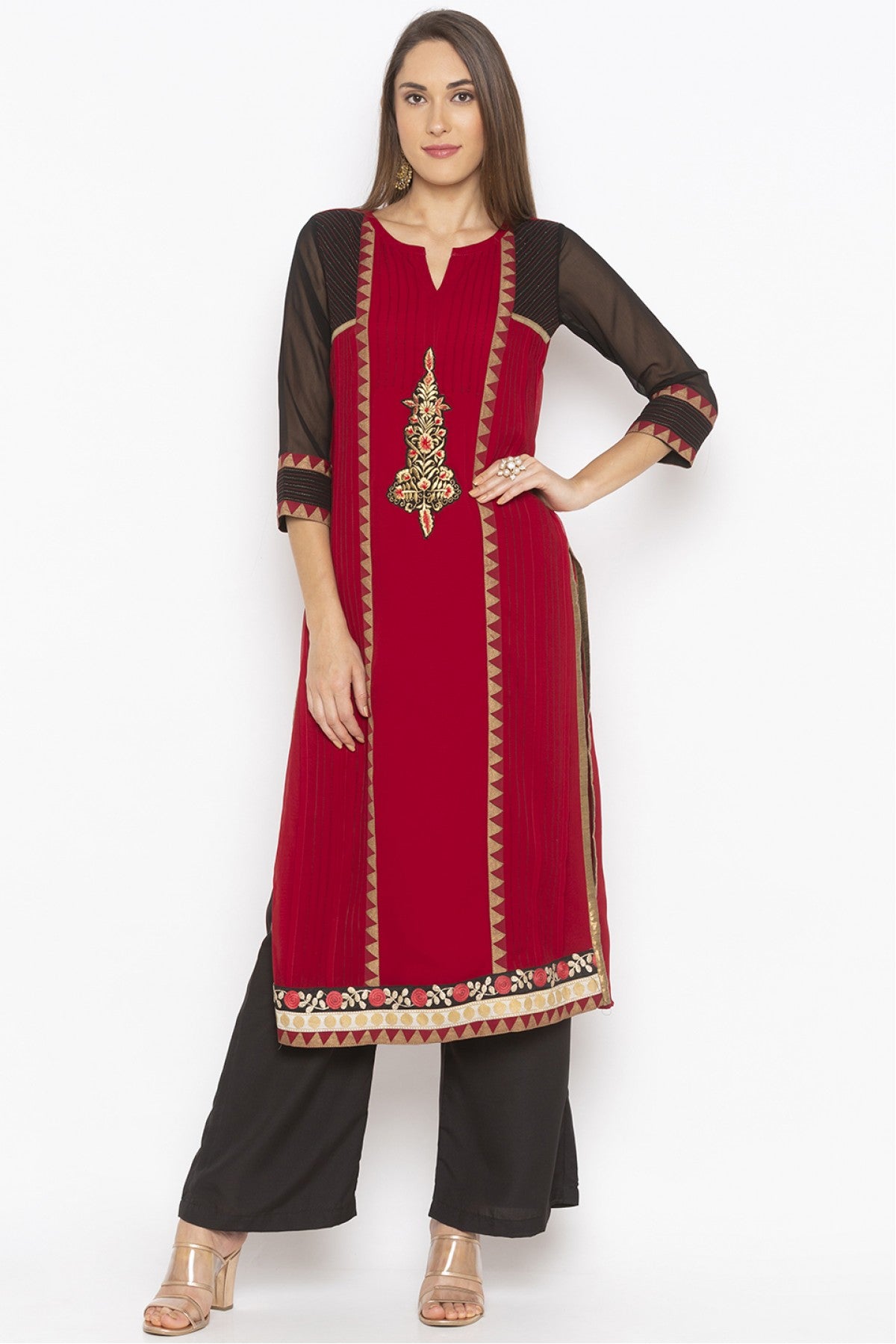 Maroon Colour Plus Size Georgette Embroidery Kurta Set