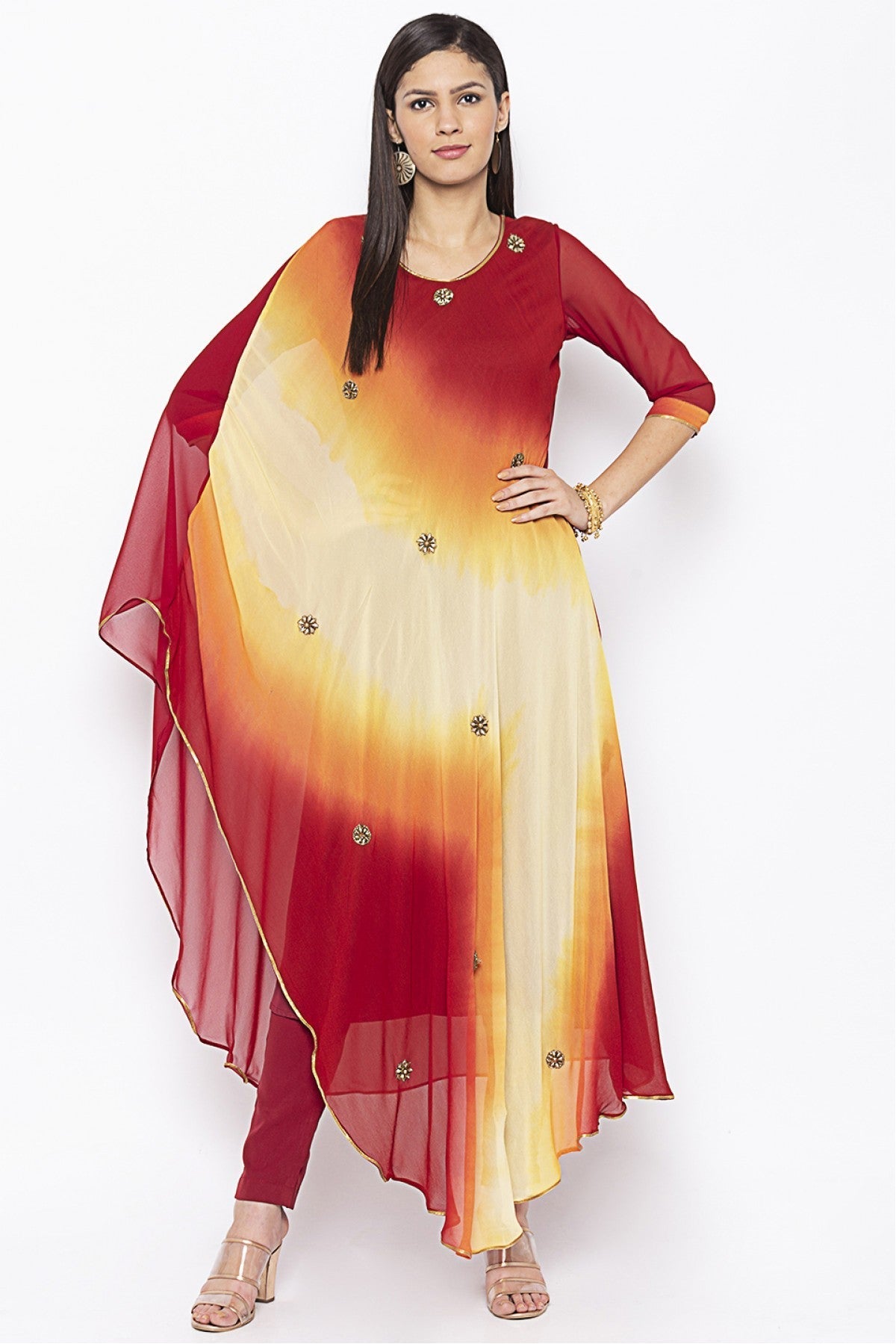 Maroon Colour Plus Size Georgette Embroidery Kurta Set