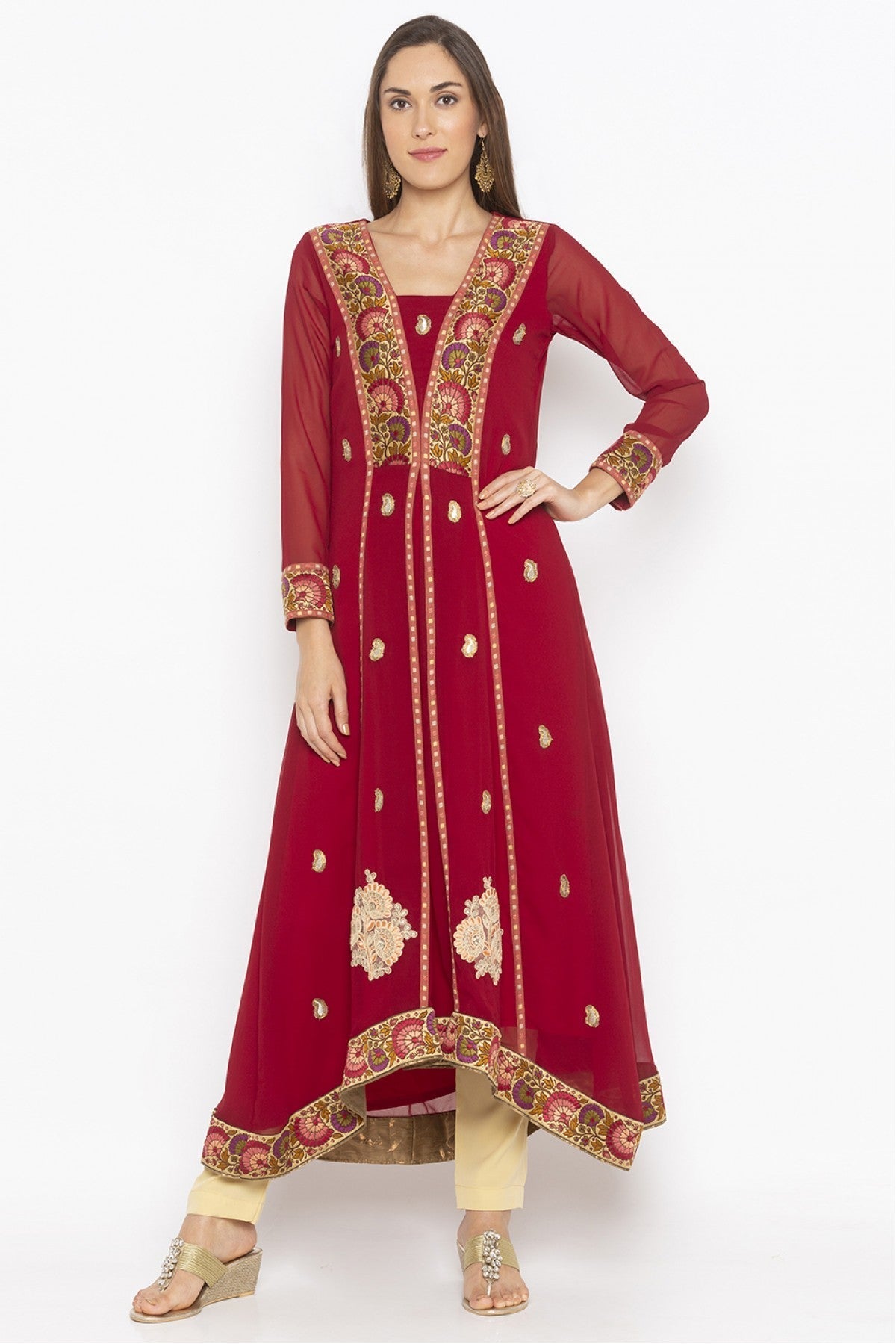 Maroon Colour Plus Size Georgette Embroidery Kurta Set VSKR1070667