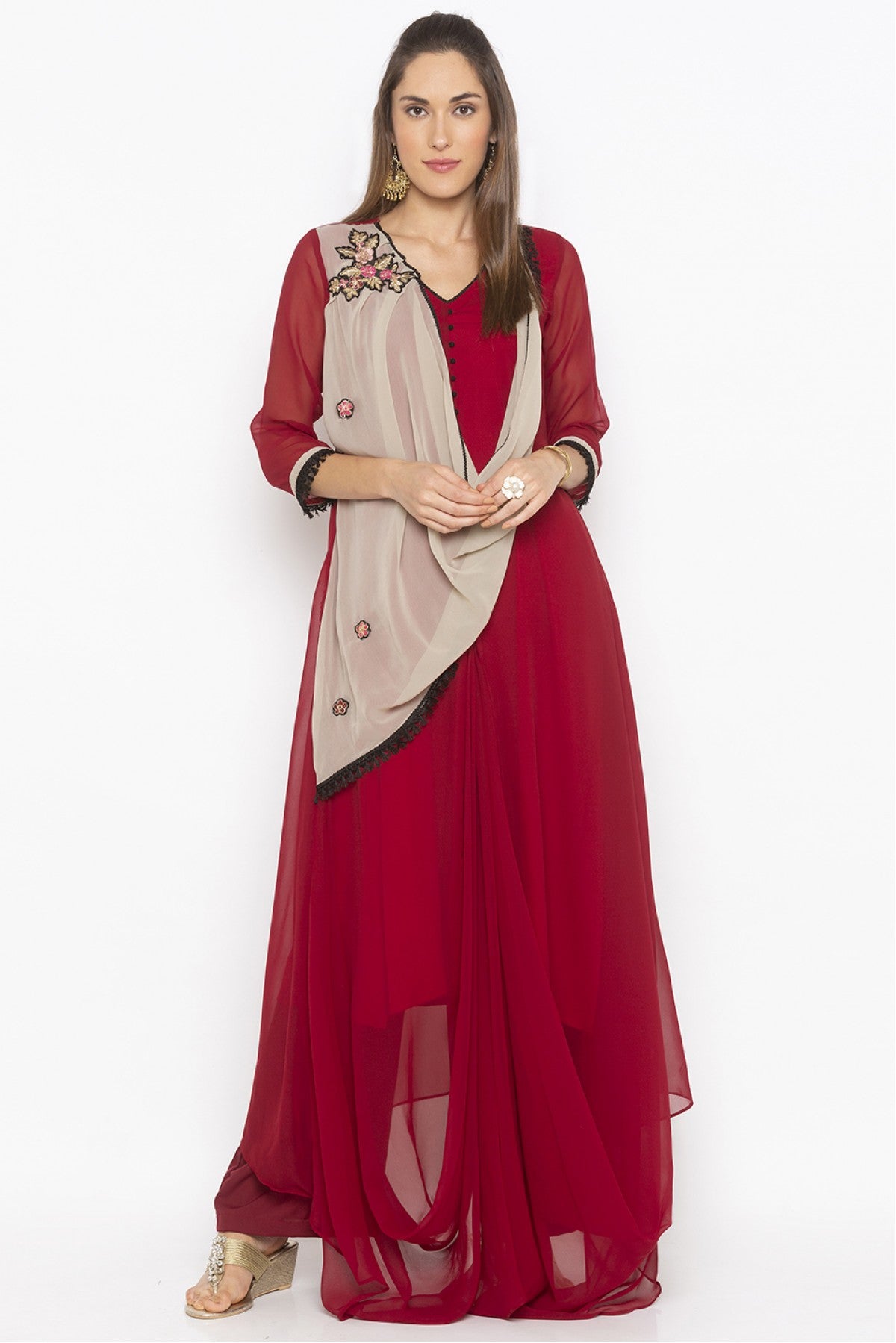 Maroon Colour Plus Size Georgette Embroidery Kurta Set VSKR1070680