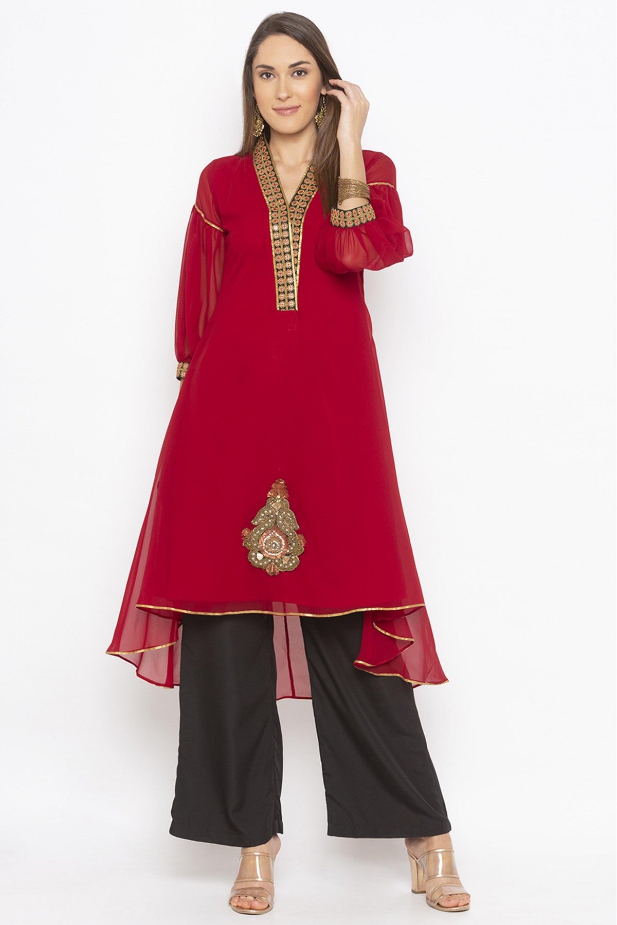 Maroon Colour Plus Size Georgette Embroidery Kurta Set VSKR1070718