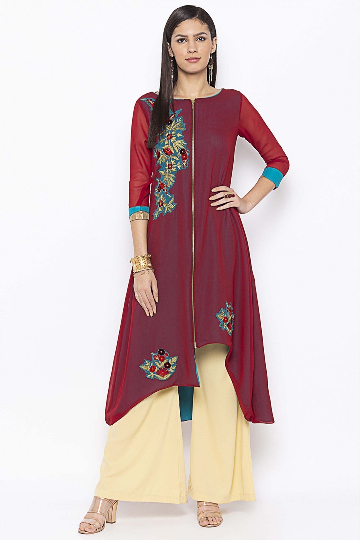 Maroon Colour Plus Size Georgette Embroidery Kurta Set VSKR1070722