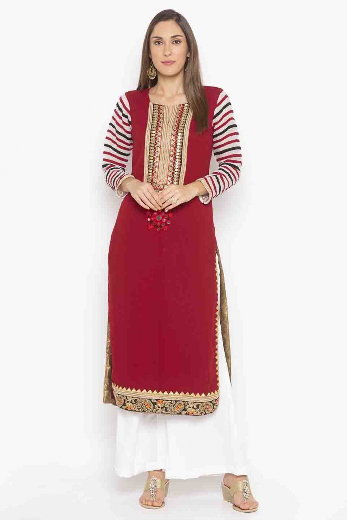 Maroon Colour Plus Size Georgette Embroidery Kurti