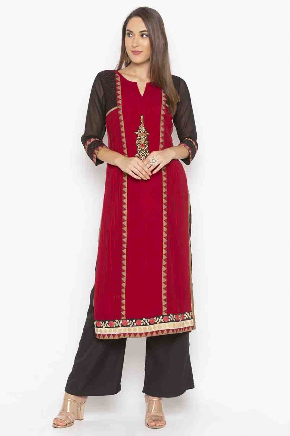 Maroon Colour Plus Size Georgette Embroidery Kurti
