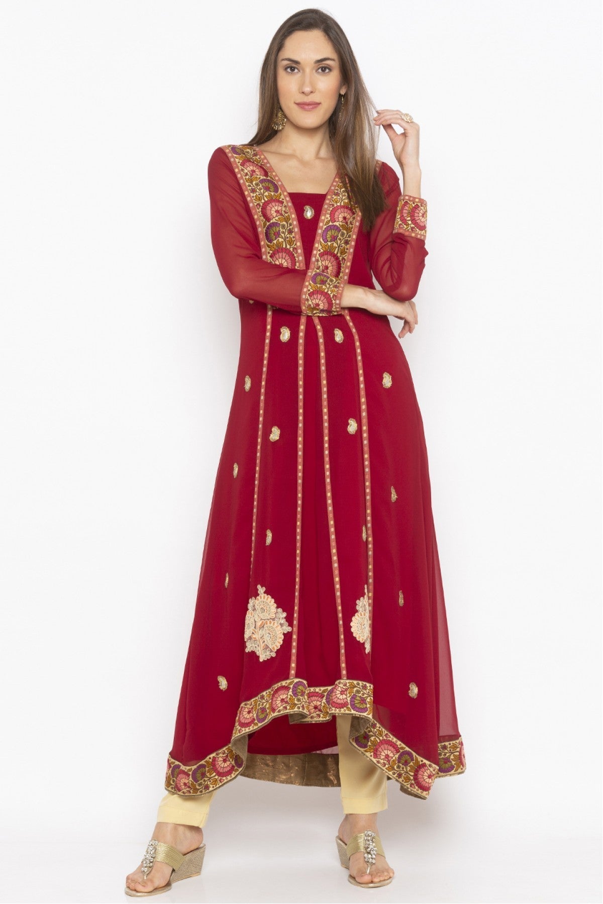 Maroon Colour Plus Size Georgette Embroidery Kurti VSKR1070639
