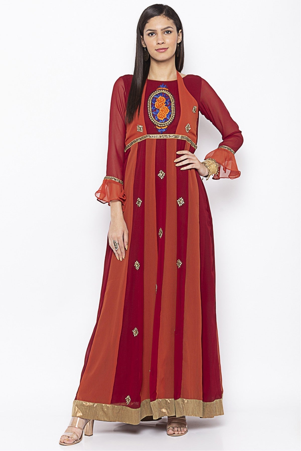 Maroon Colour Plus Size Georgette Embroidery Kurti