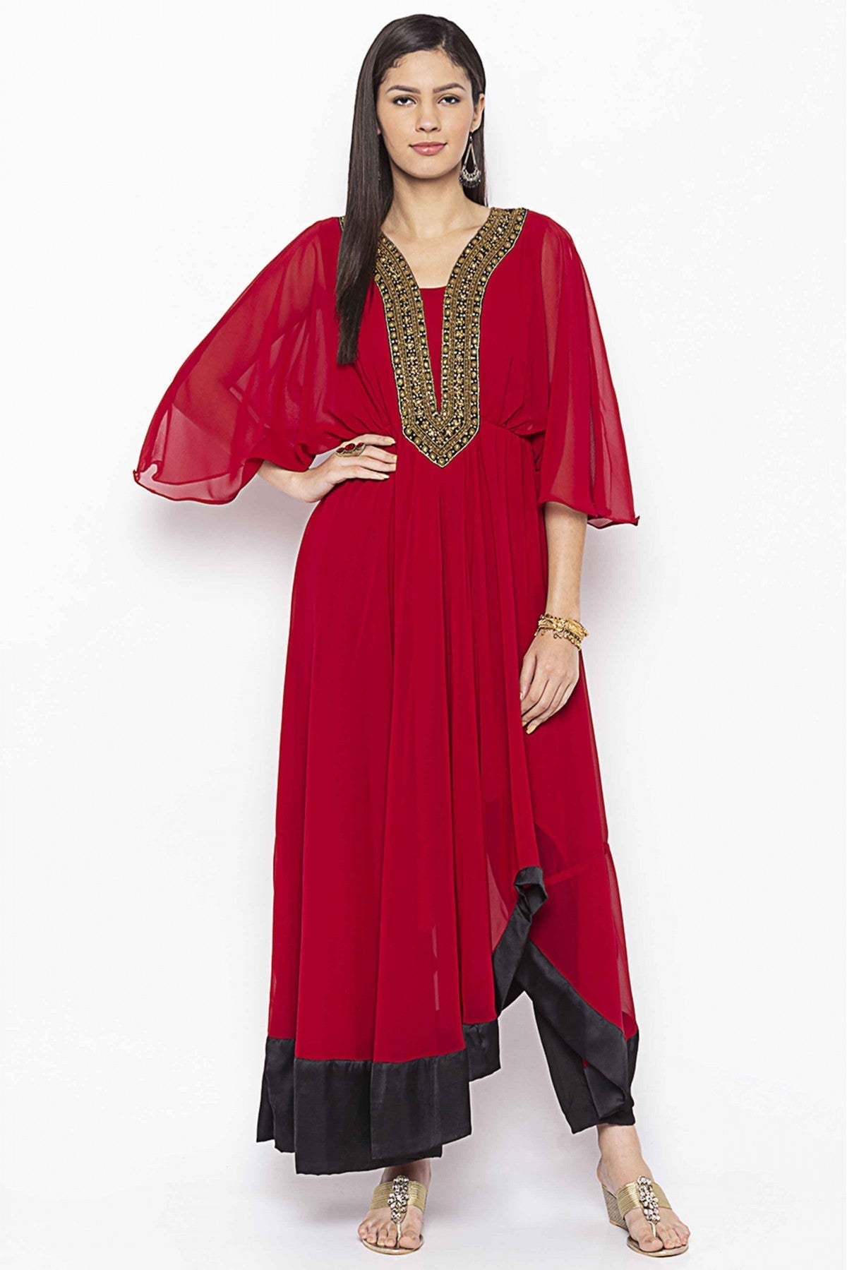 Maroon Colour Plus Size Georgette Embroidery Kurti VSKR1070702