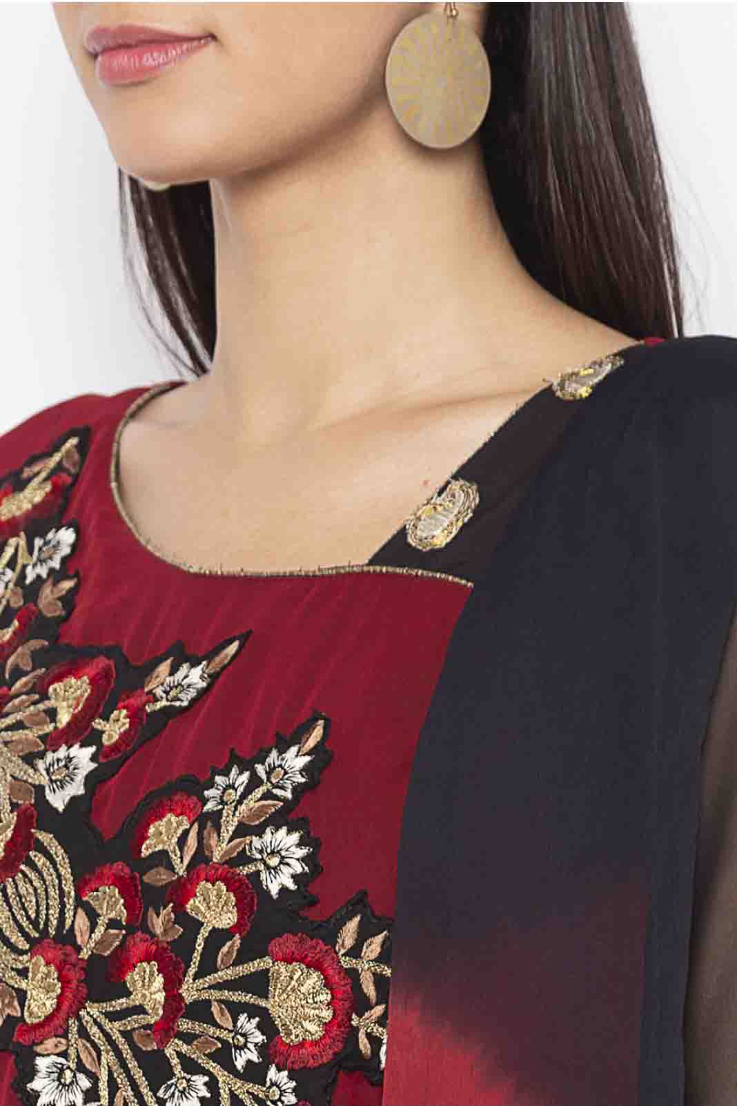 Maroon Colour Plus Size Georgette Embroidery Palazzo Pant Suit VSSS1070338