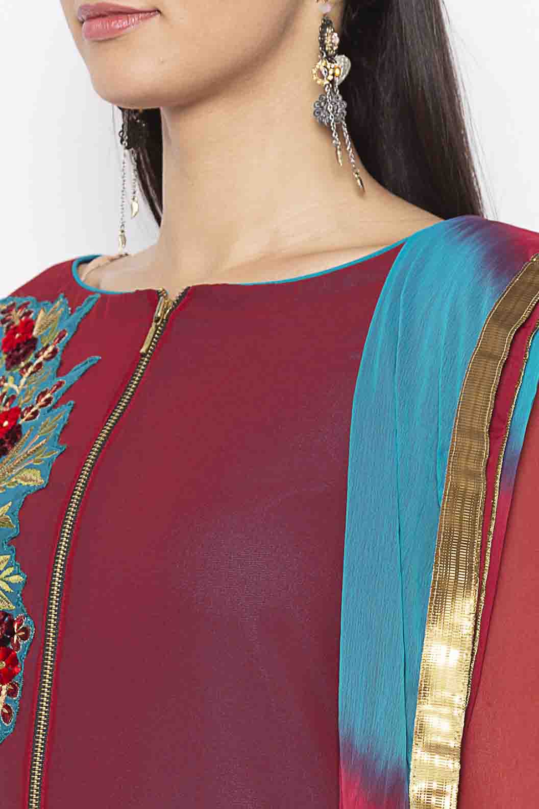 Maroon Colour Plus Size Georgette Embroidery Palazzo Pant Suit VSSS1070339