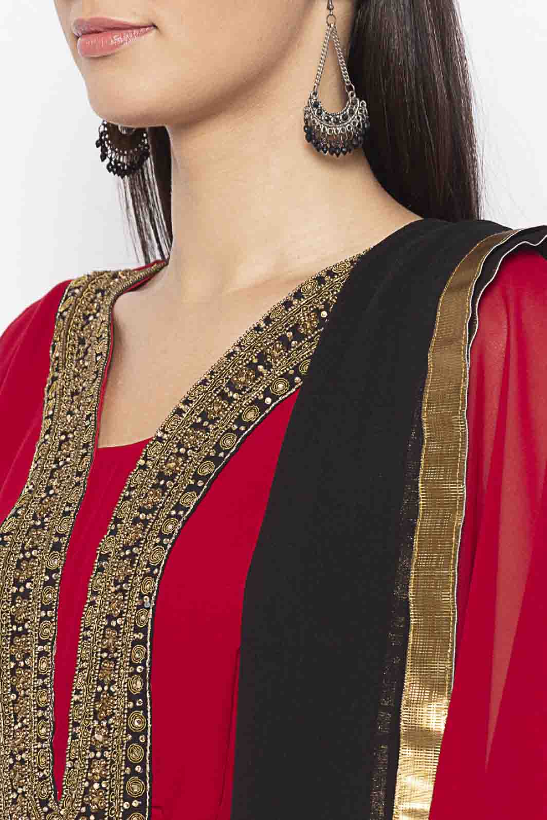 Maroon Colour Plus Size Georgette Embroidery Pant Style Suit VSSS1070344