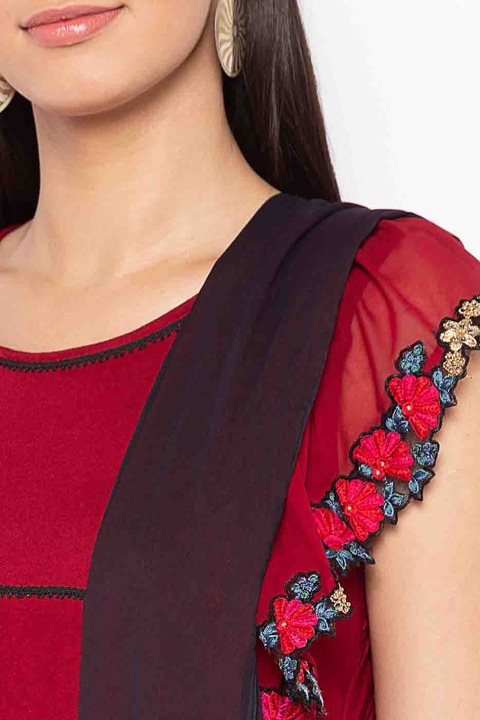 Maroon Colour Plus Size Stitched Cotton Embroidery Pant Style Suit VSSS1070295