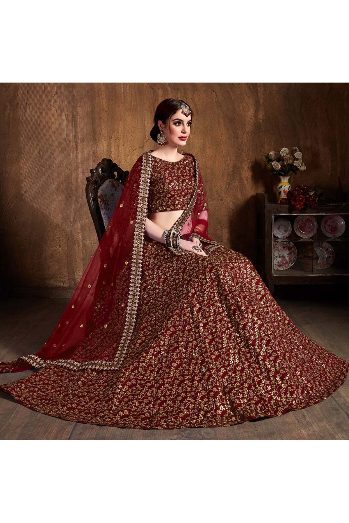 Maroon Colour Raw Silk Lehenga Choli VSLC1010065