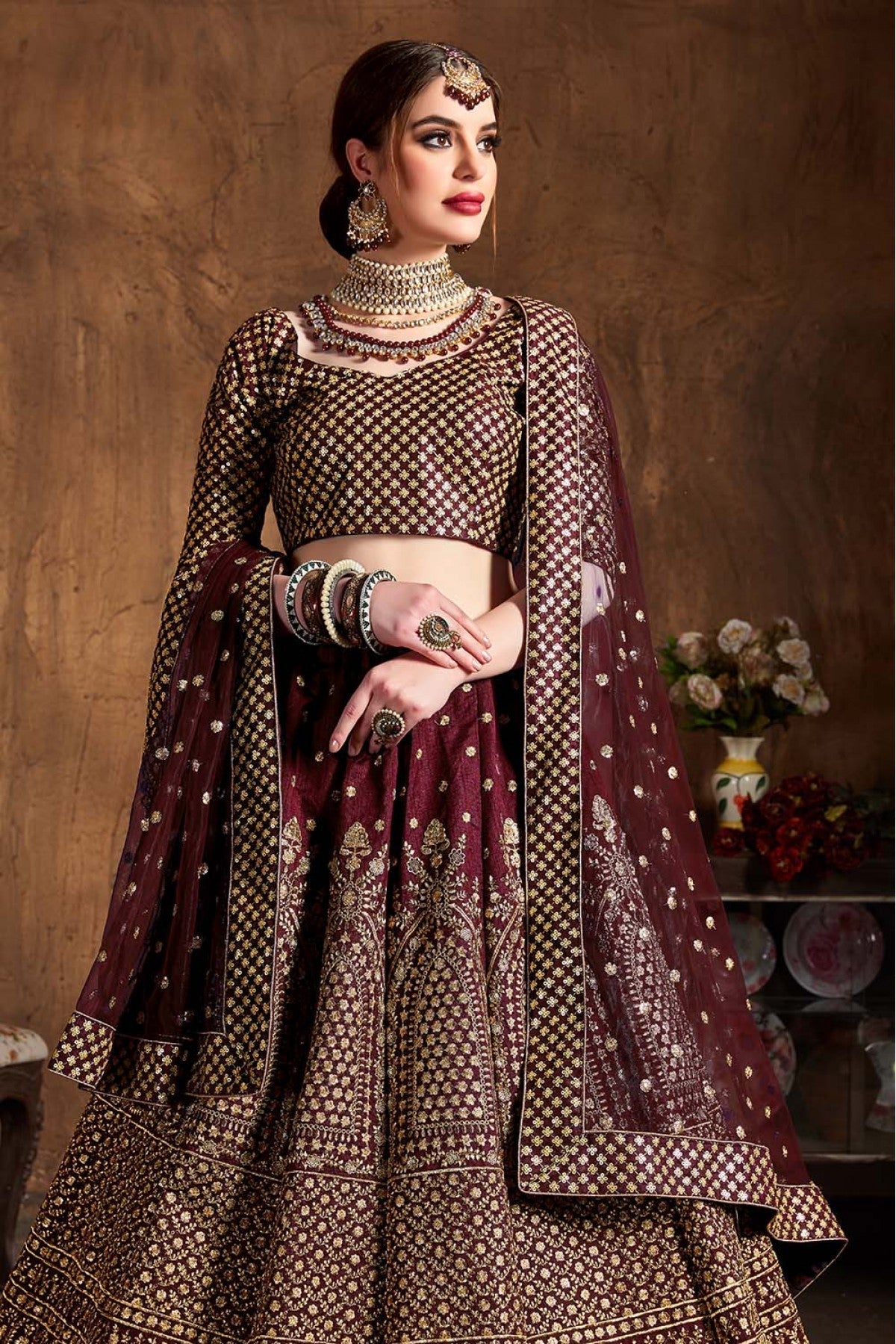 Maroon Colour Raw Silk Lehenga Choli VSLC1010068
