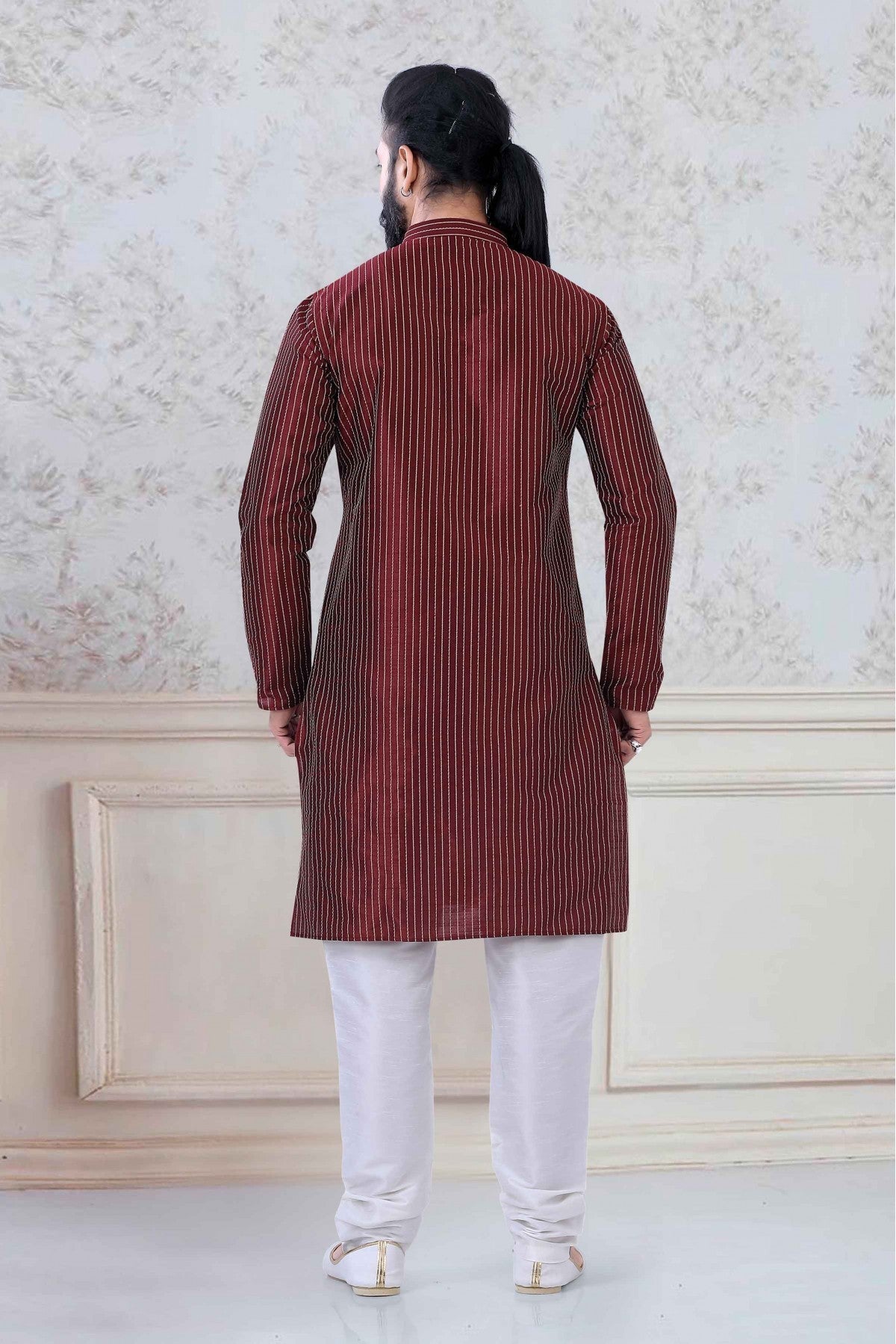 Maroon Colour Silk Festival Wear Kurta Pajama VSKP1130055