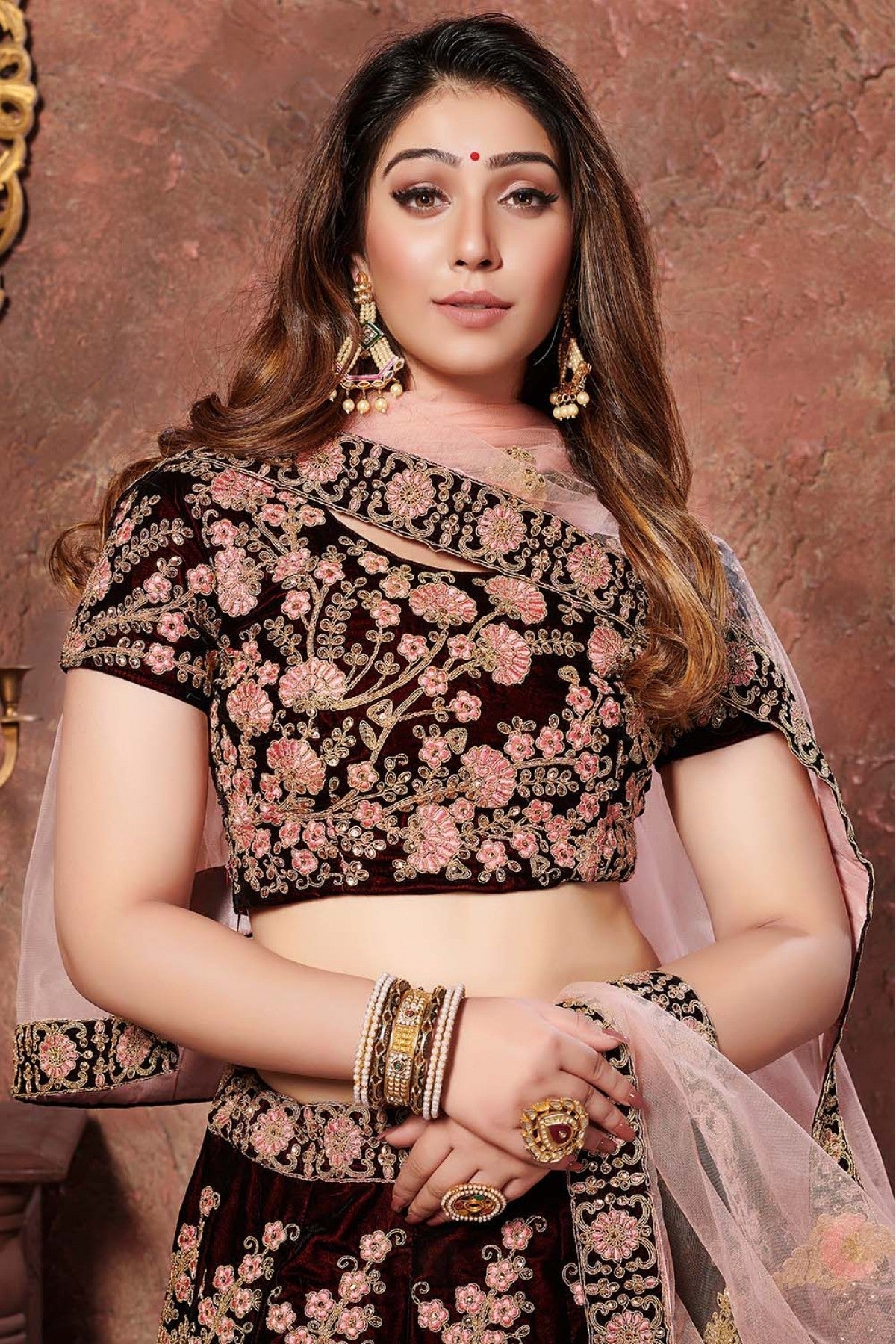 Maroon Colour Velvet Lehenga Choli VSLC1010044