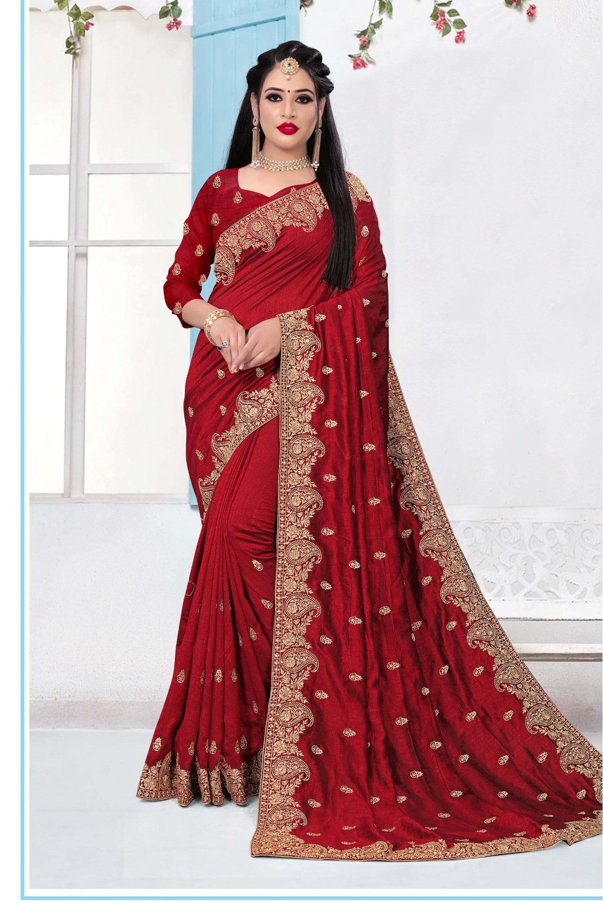 Maroon Colour Vichitra Silk Embroidery Saree VSSD1090144