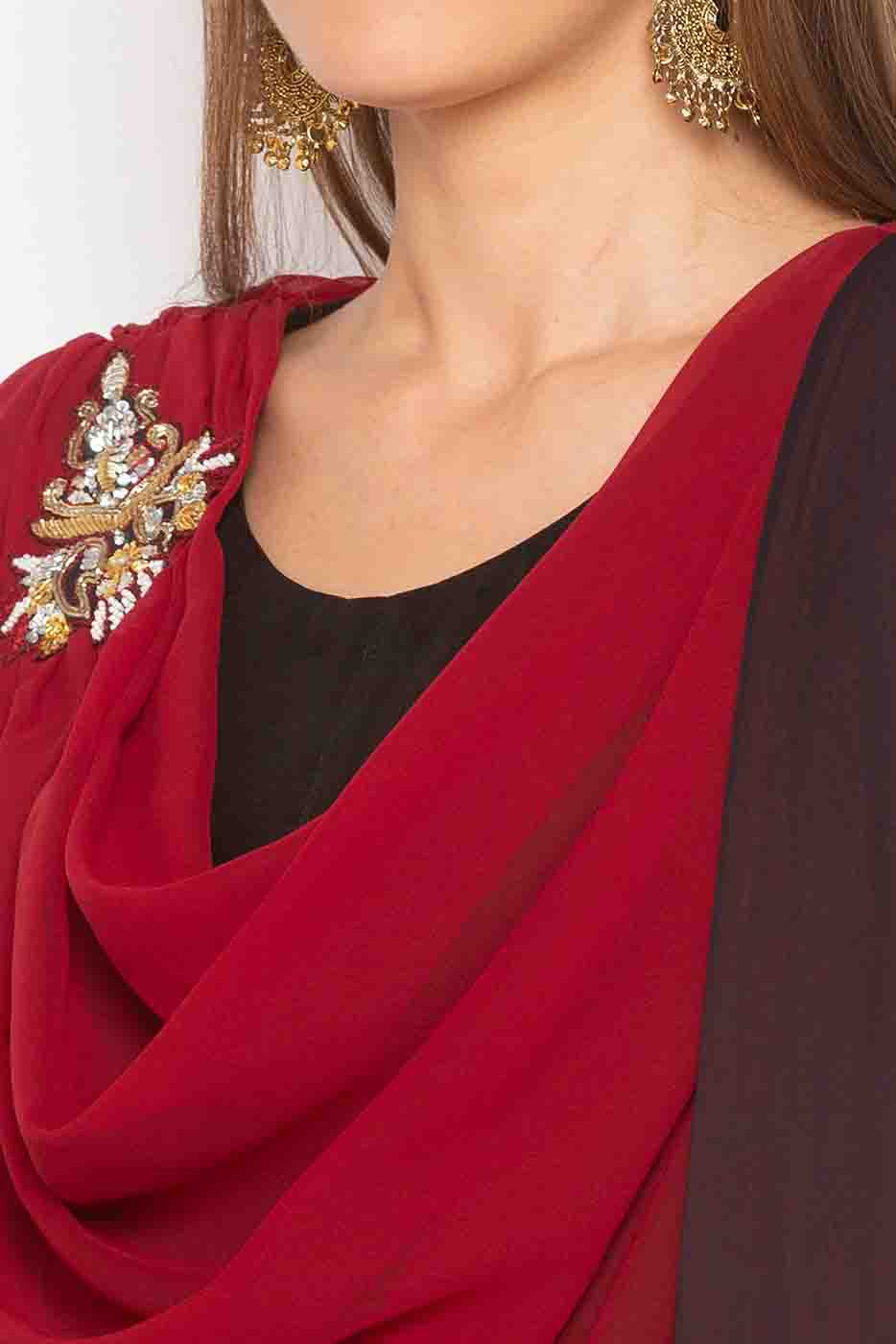 Maroon and Black Colour Plus Size Muslin Embroidery Palazzo Pant Suit VSSS1070238