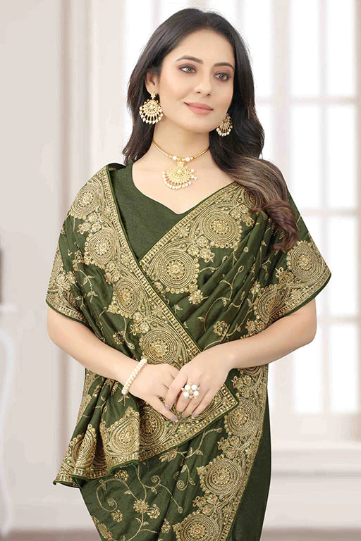 Mehendi Green Colour Vichitra Silk Designer Saree VSSD1090641
