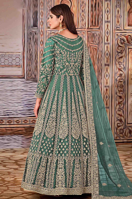 Mint Blue Colour Net Semi Stitched Anarkali Suit VSSM1050278