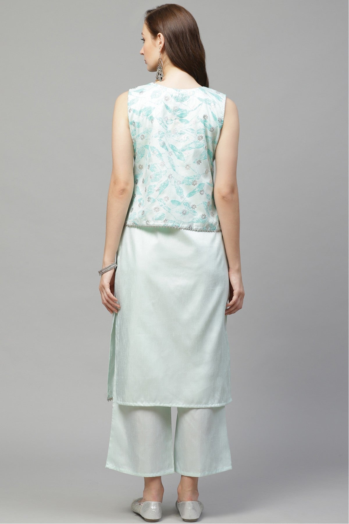 Mint Green Colour Plus Size Poly Silk Straight Kurta Palazzo Set VSKR1060016