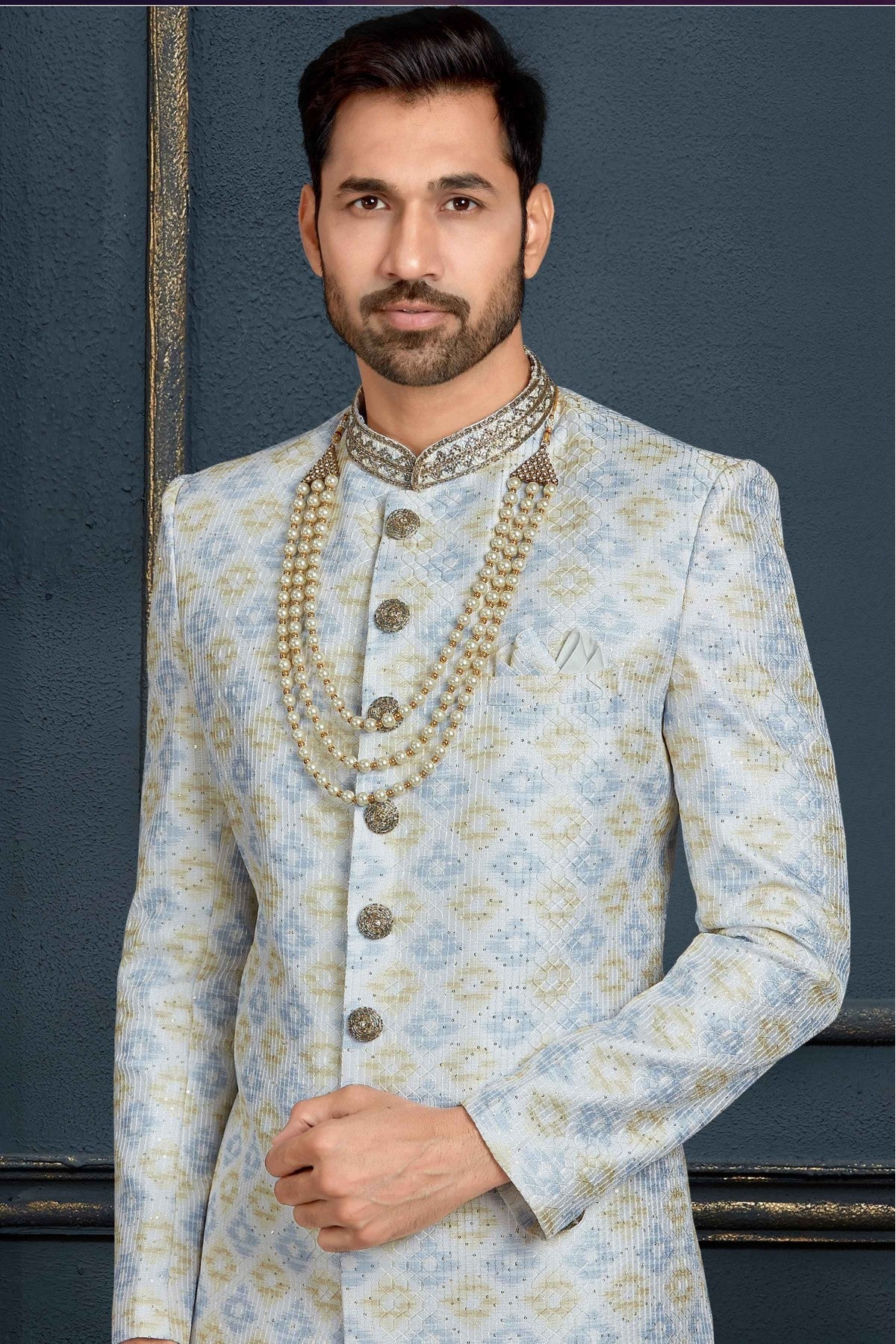 Multicolour Banarasi Jacquard Sherwani VSSH1040376