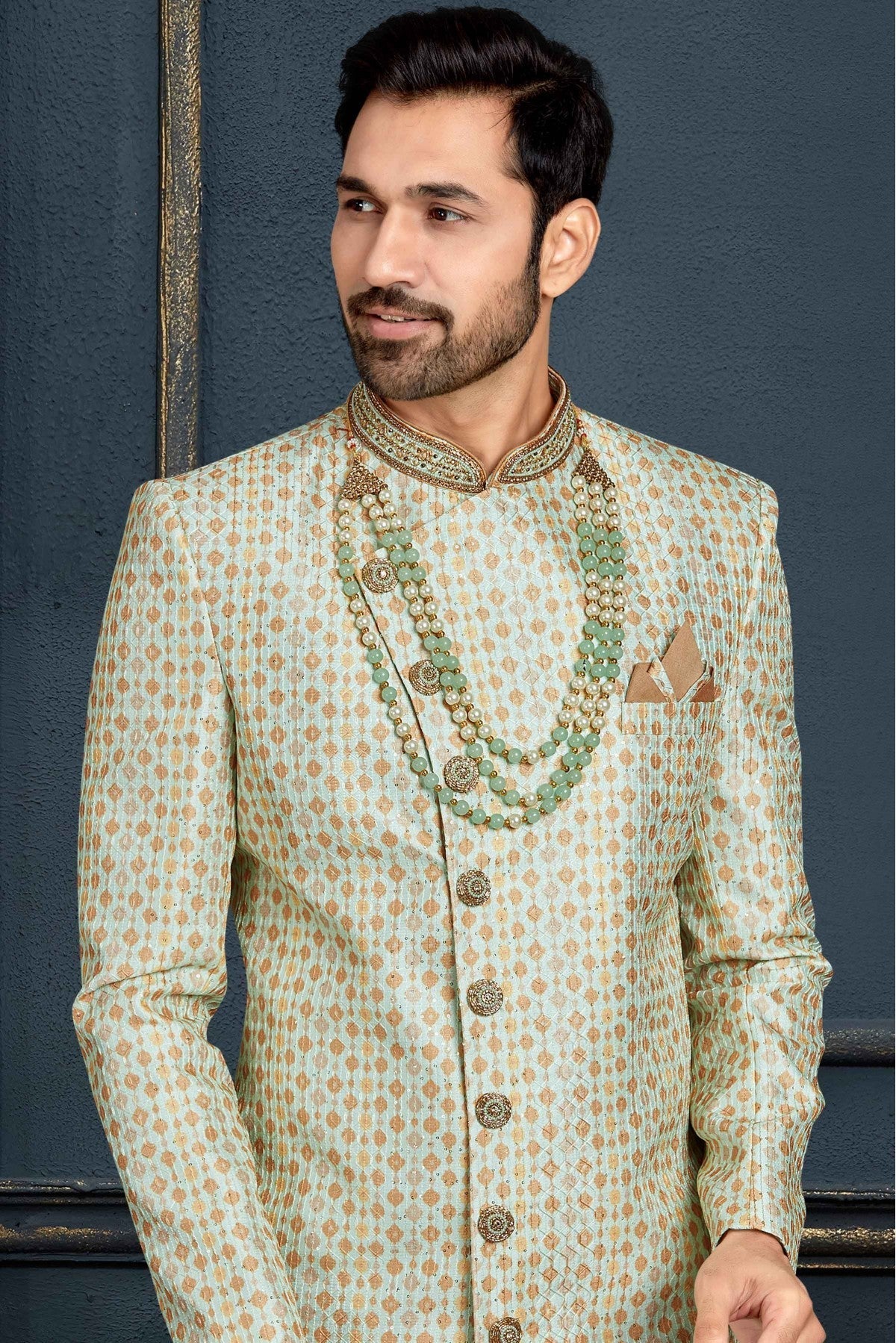 Multicolour Banarasi Jacquard Sherwani VSSH1040377