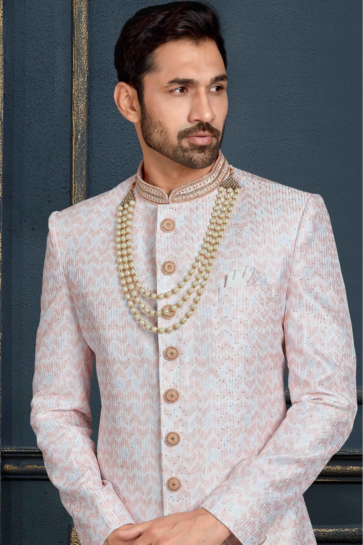 Multicolour Banarasi Jacquard Sherwani VSSH1040379