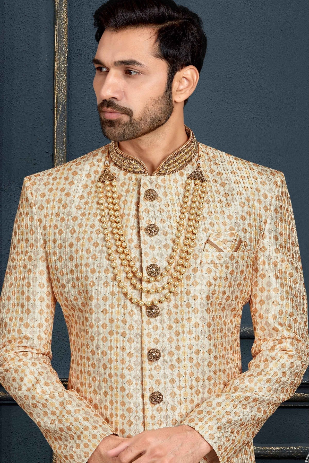 Multicolour Banarasi Jacquard Sherwani VSSH1040384