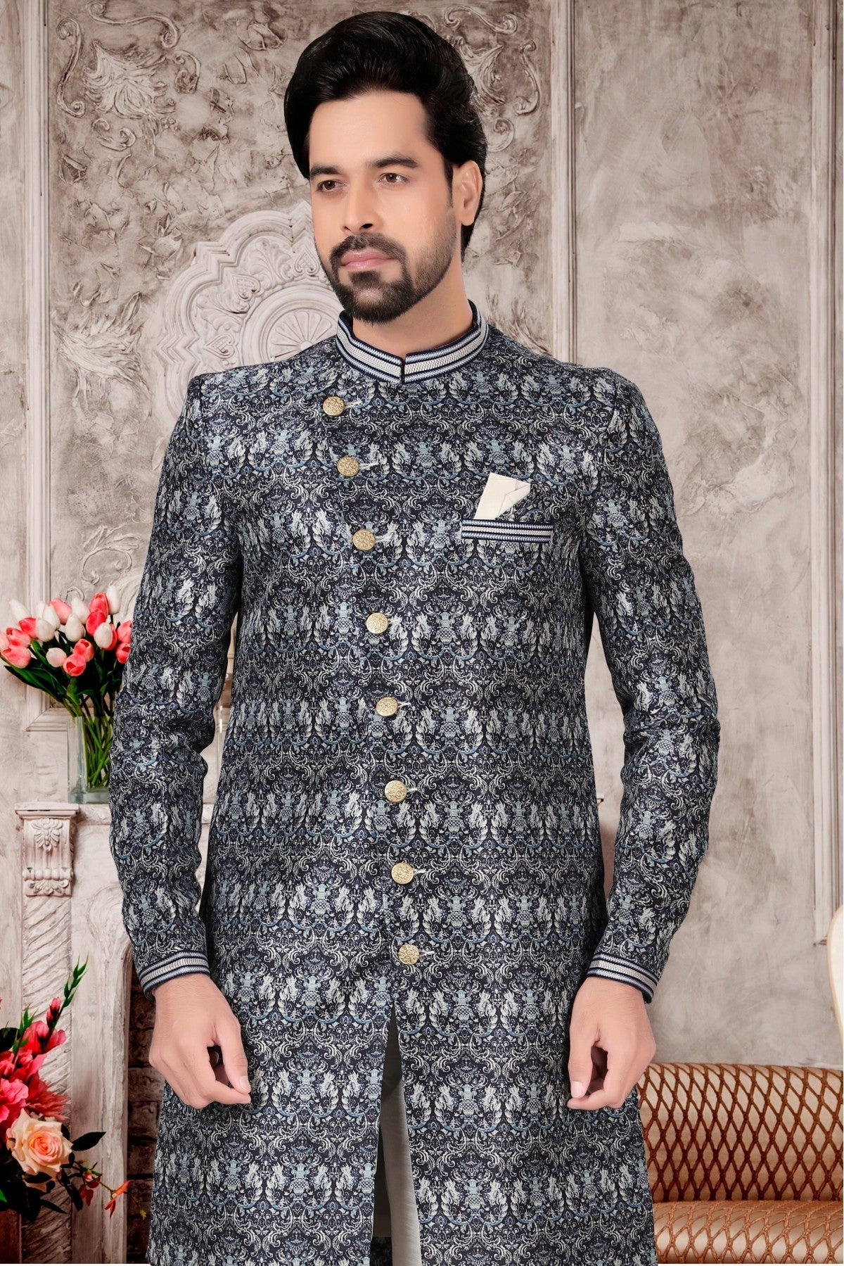 Multicolour Jacquard Sherwani VSSH1040307