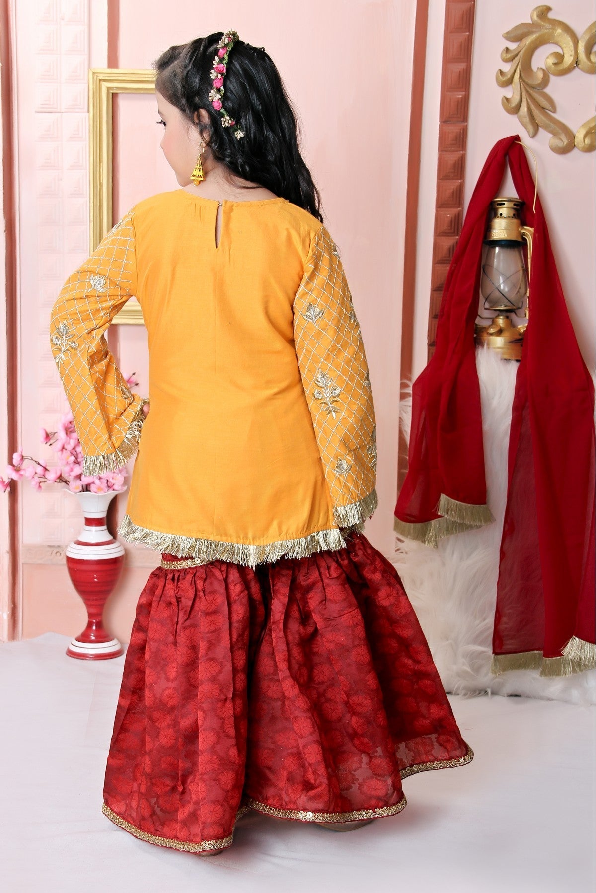 Mustard Colour Cotton Silk Embroidery Sharara Suit VSGW1070030