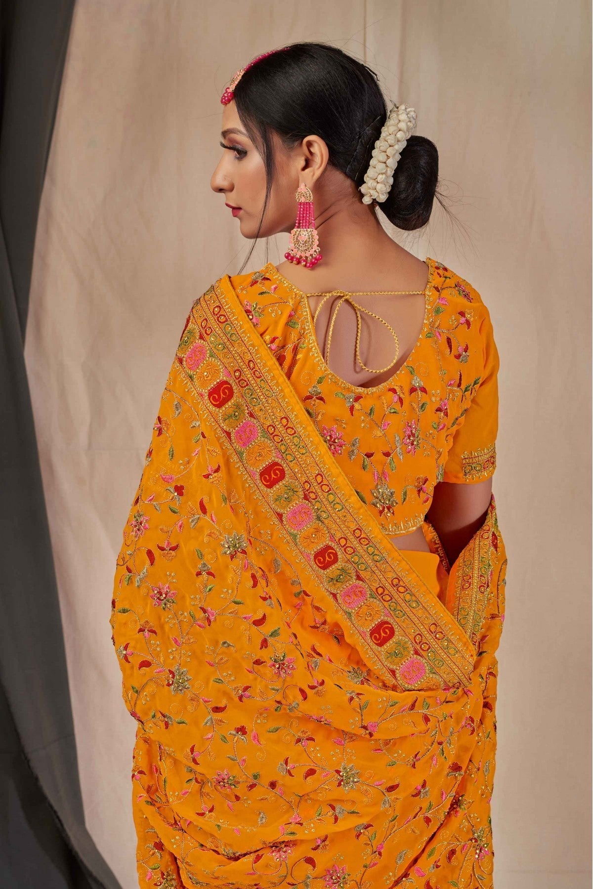 Mustard Colour Georgette Embroidery Saree VSSD1120899